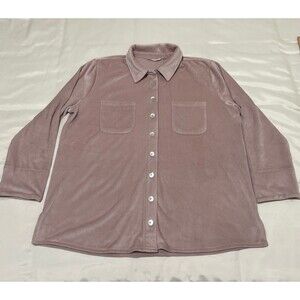 Soft Surroundings The Old Softy Velvet Plush Button Up Shirt Shacket Pink XL